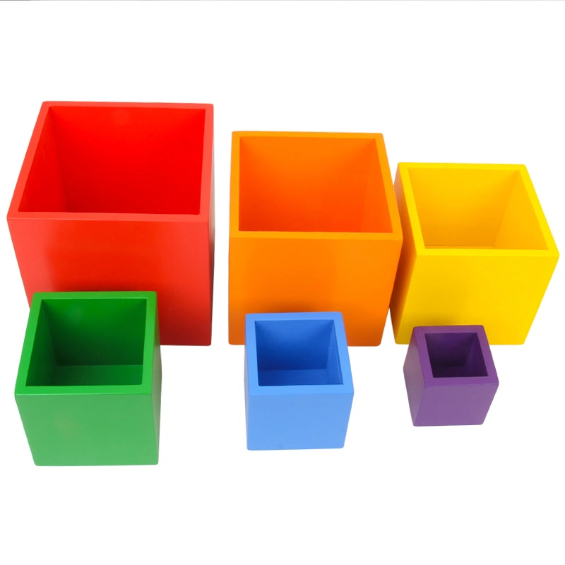 Cuadro de conjunto de Rainbow Rainbow juguetes educativos Caja de madera cuadrada Bloques de construcción