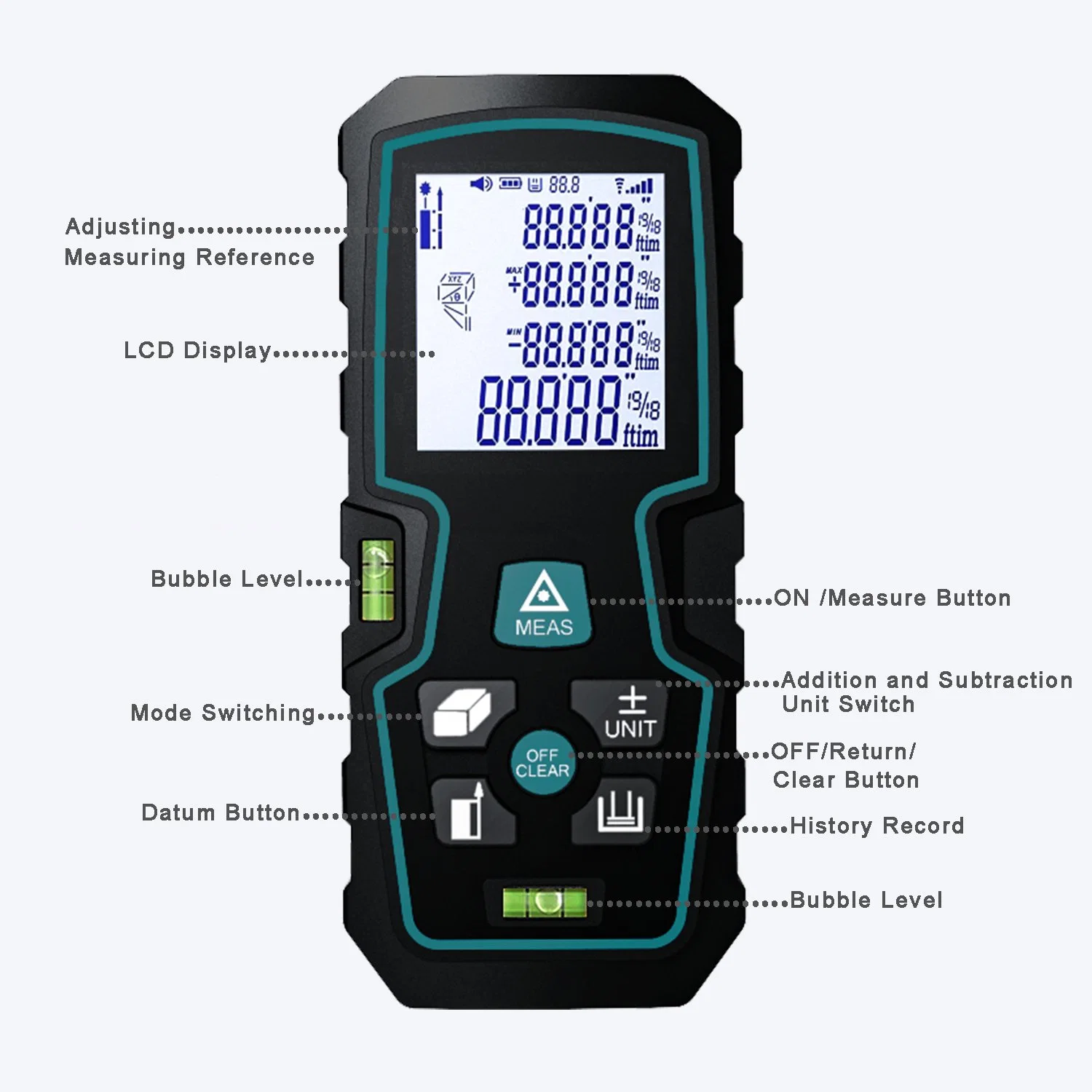 Rechargeable Laser Distance Meter Polymer Battery Laser Measure with High Accuracy Multi-Measurement Modes