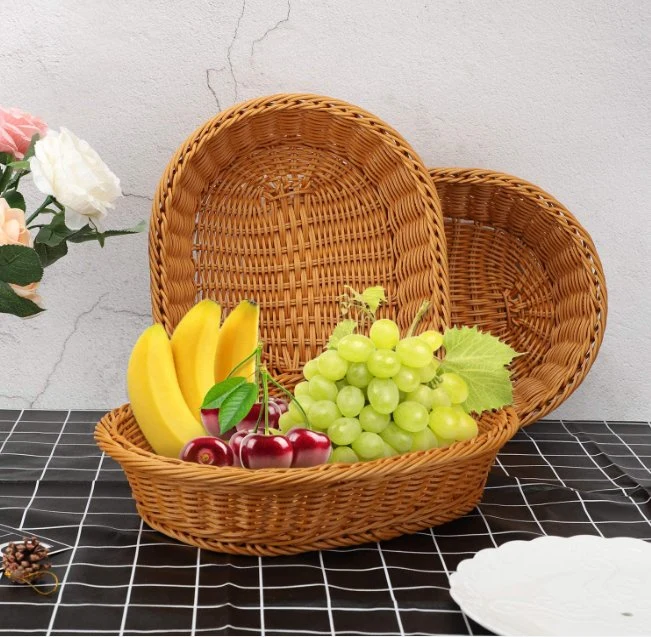 Plastic Rattan Wicker Bakery Storage Bread Basket Vegetable Woven Gift Fruit Picnic