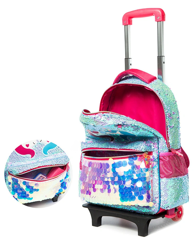 Factory New Sequin Glitter Cute Carton School Trolley Bag Set 3 Pieces