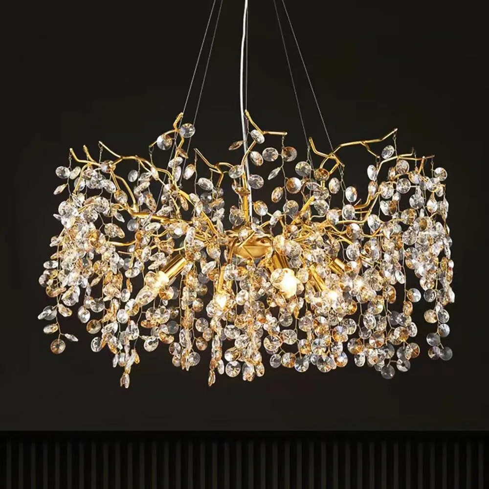 Sala de estar de lujo luz Post-Modern Colgante de Cristal de luz LED redonda creativo candelabros de cristal para Restaurante