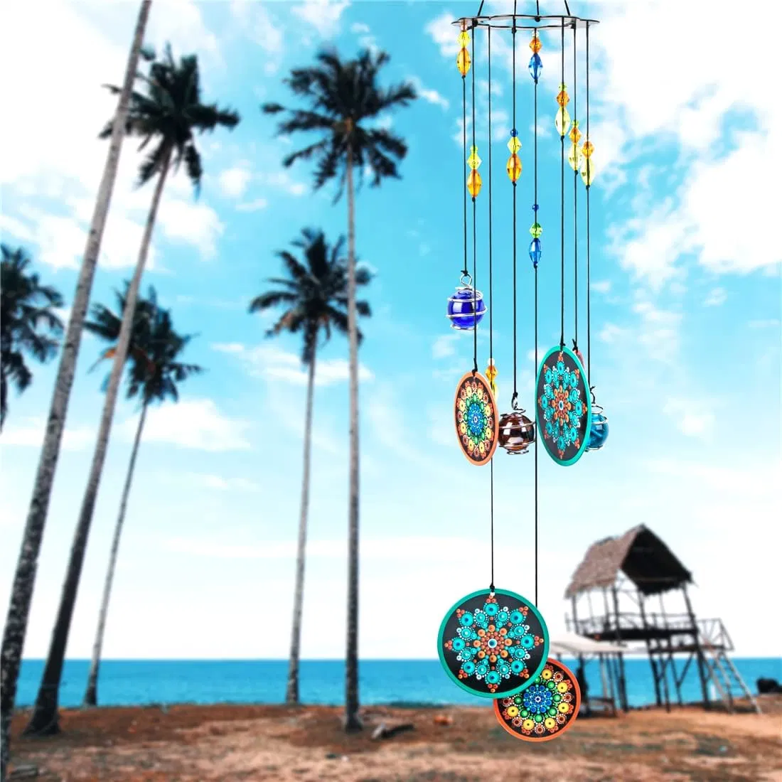 Home Gift Flower Wind Chimes Outdoors with Colorful Glass Beads Deep Tone Memorial Sympathy Window Garden Hanging Windchimes for Outside