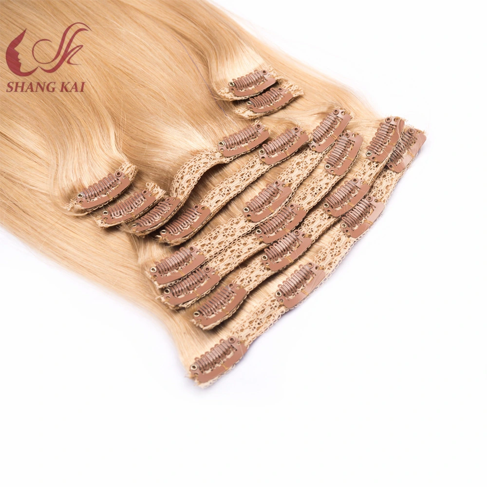 Rubia de alta calidad 120 g de Color de cabello brasileño Clip Hair Extension Clip de encaje en el cabello