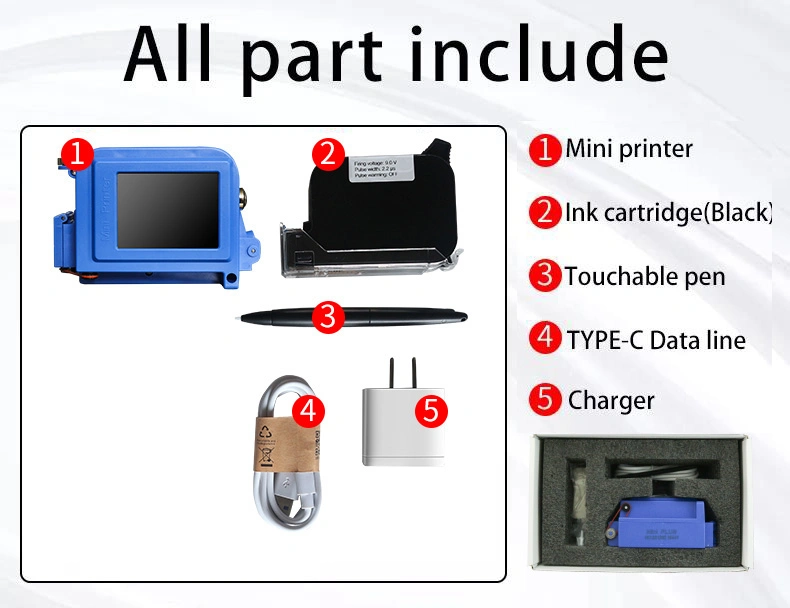 Tij Smart Mini portátil de 12,7 mm Impresora de inyección de tinta con 26 idiomas