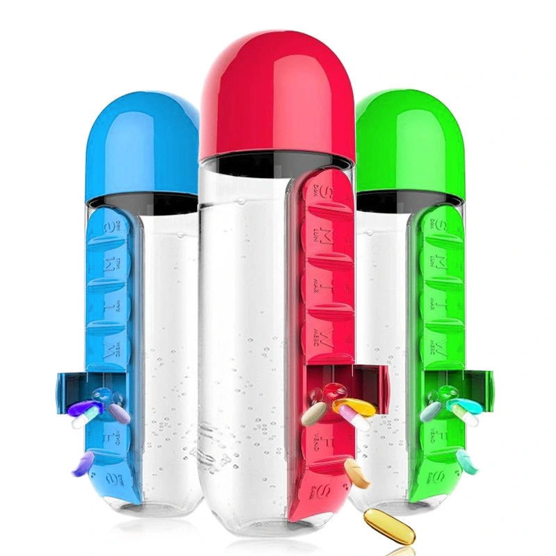 Eco-Friendly Pill Box Water Plastic Bottle Traveling Outdoor Drinking Bottle with Pill Box