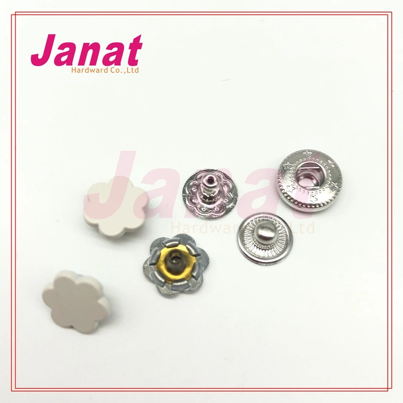 10mm Alloy Snap Button with Flower Sharp, Dtm White Color Jeans Snap Button