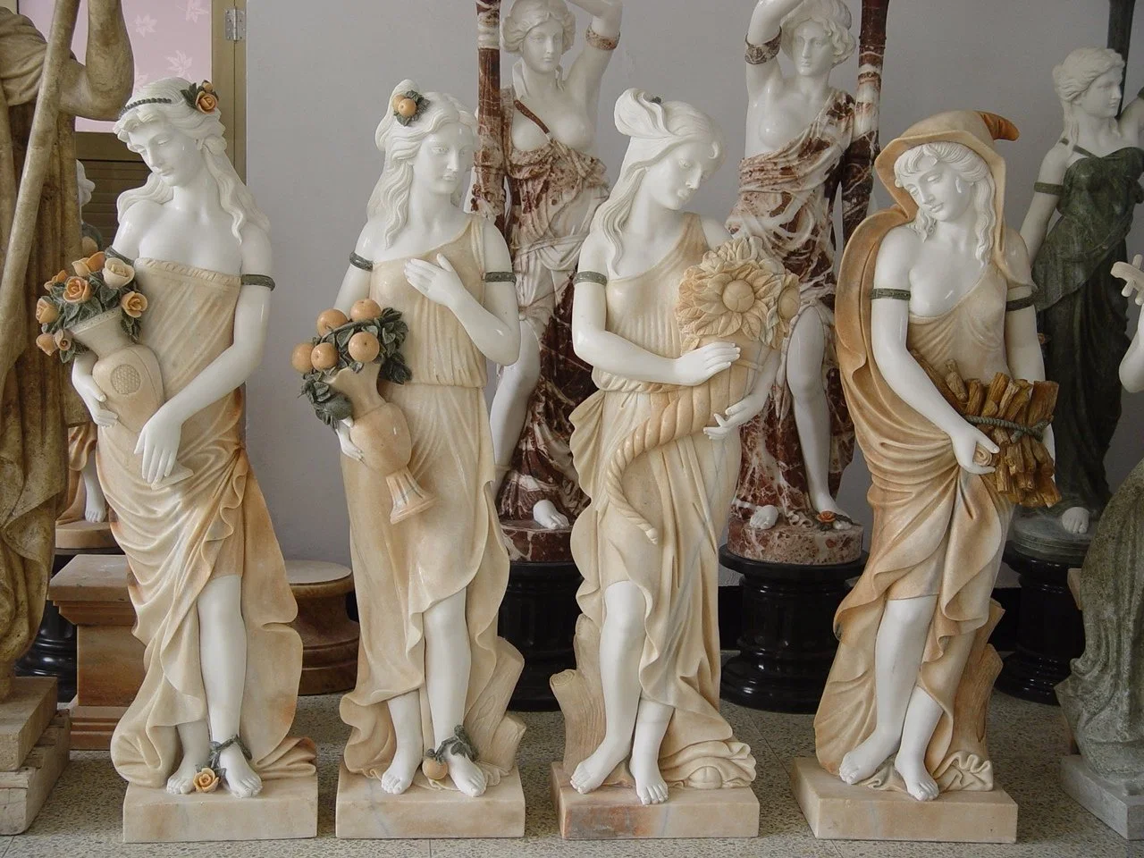 Hand Carved Stone Marble Four Seasons God Figure Statue Sculpture