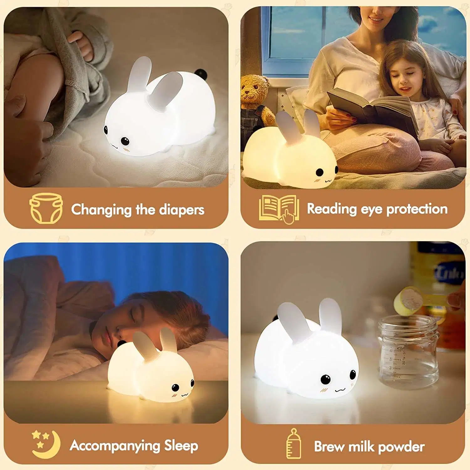 Mini Lovely recargable LED Soft Touch silicona para niños Conejito Lámpara Luz de animales de noche