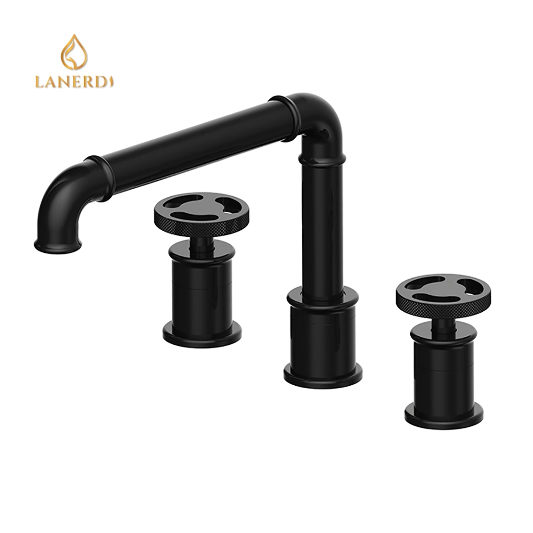 Industrial Style 3 Hole Double Handle Black Basin Faucet Mixer