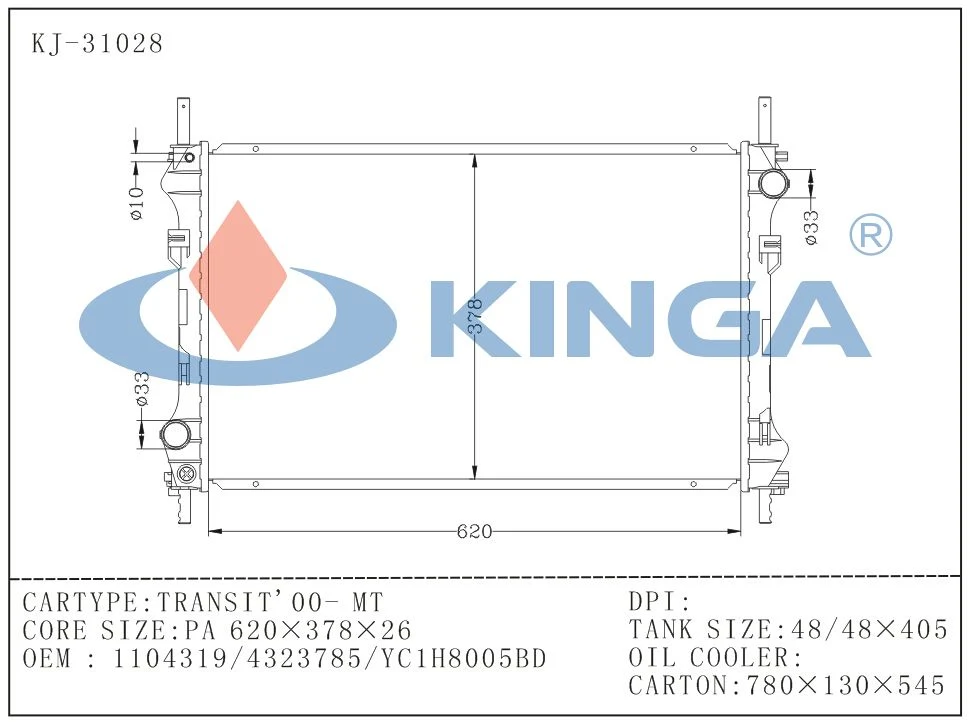 Repuestos de automóviles Alquiler de radiador de aluminio para OEM 1104319/4323785/Yc1h8005BD