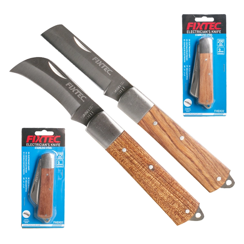 Fixtec Folding Wooden Handle Stainless Steel Garden Knife Plant Fruit Grafting Knife Electrician Insulation Knife