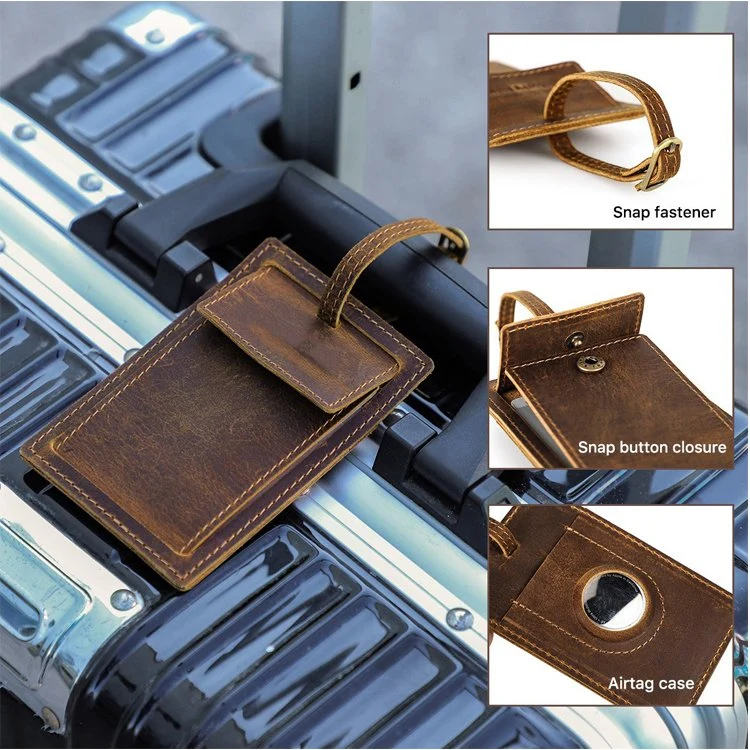 Custom Travel Accessories Leather Luggage Tag GPS RFID Air Tag Baggage Tag Airtag Tracker Case Luggage Tag