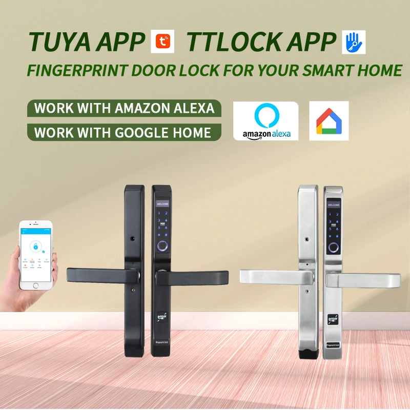 Tuya APP aluminium en acier inoxydable porte Smart Lock électronique numérique Empreinte digitale de porte coulissante pivotante de porte Smart Lock