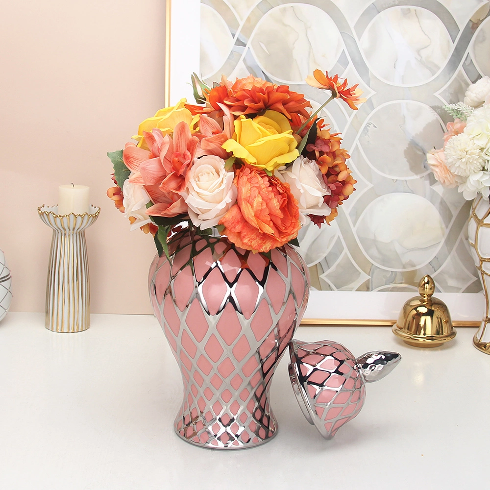 J134psga Luxury Pink Cerâmica Gengibre Jar 20,5 polegadas decoração Alpendre Fractius Grade Rhombic-Shaped vaso de porcelana decoração doméstica