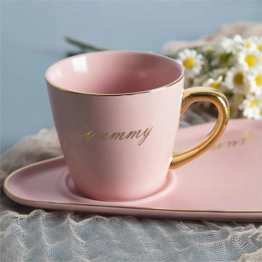 Ensemble tasse à café et soucoupe en céramique or bleu de gros Avec rebord doré et poignée