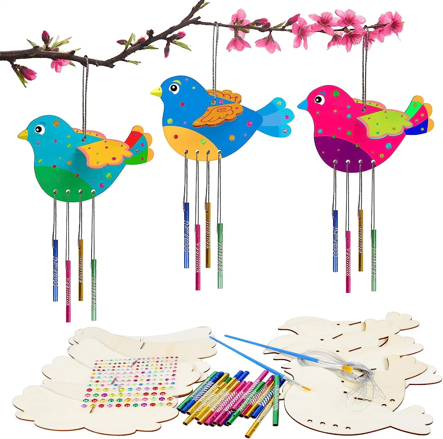 3D Painting Wooden Puzzle Bird Wind Chime Craft Set