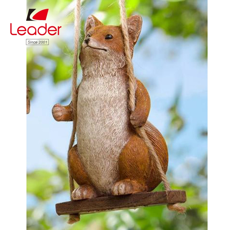 Polyresin Baby Squirrel on Swing Garden Figurine, Resin Squirrel Figurine