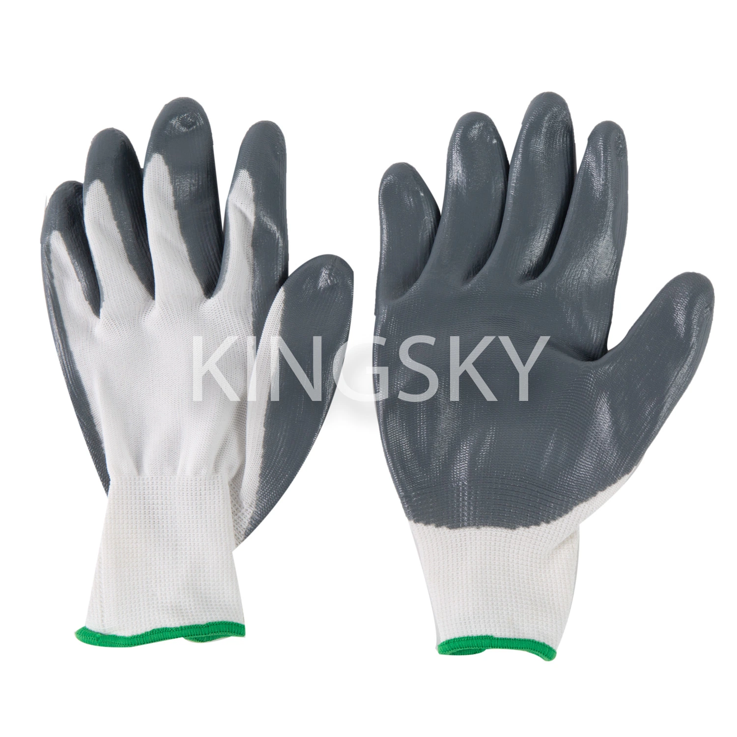 13G Polyester Liner Anti Slip Oil Proof Grey Nitrile Coated Palm & Fingers Nitrile Gloves