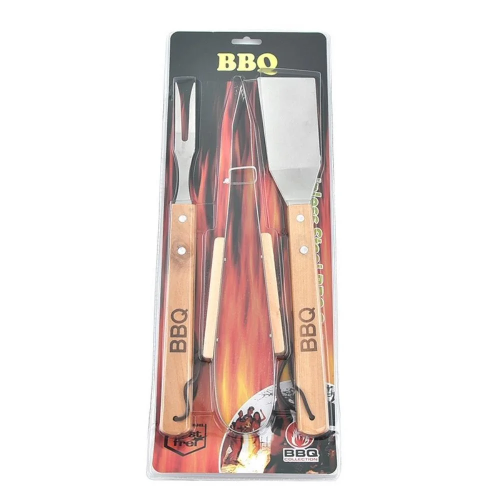 3-Piece Stainless Steel BBQ Tool Set Wood Handle Mi21870