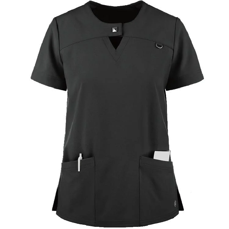 Luxury Customized Jewel Neck Medical Scrub Top Scrub Shirt with Multi-Pockets