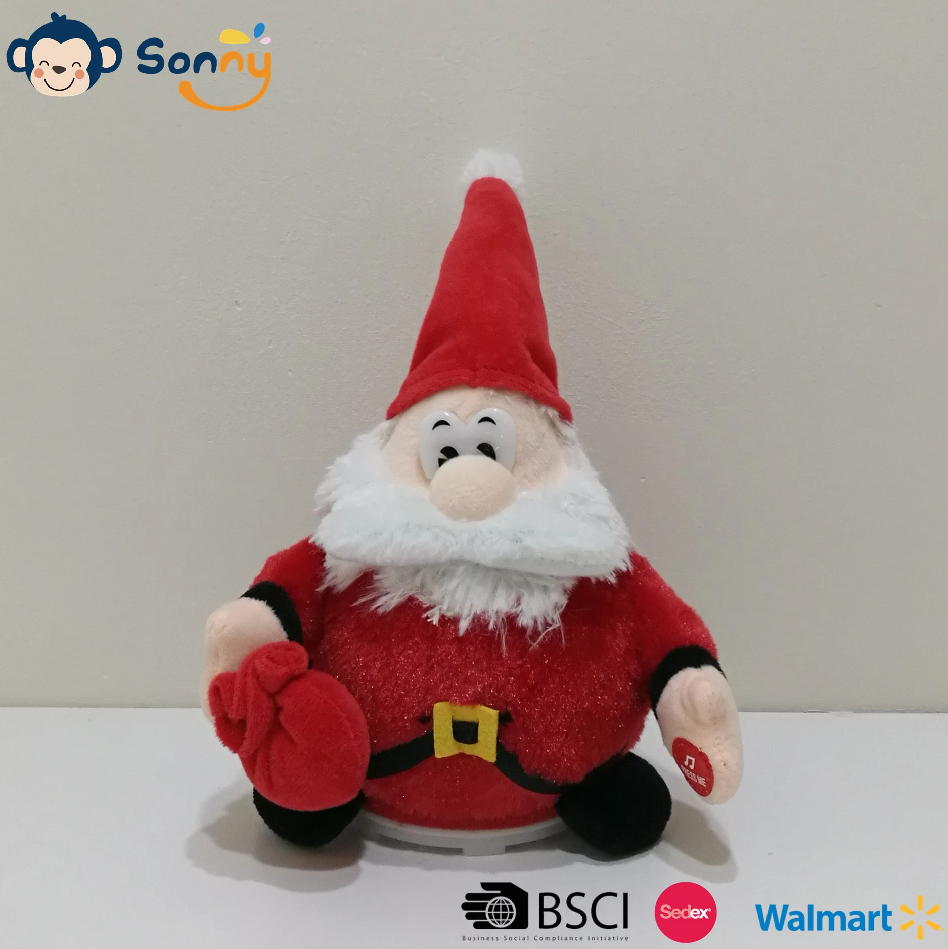 Venda por grosso de Fiação Musical de fábrica na China Xmas Plush Santa Kids Dom