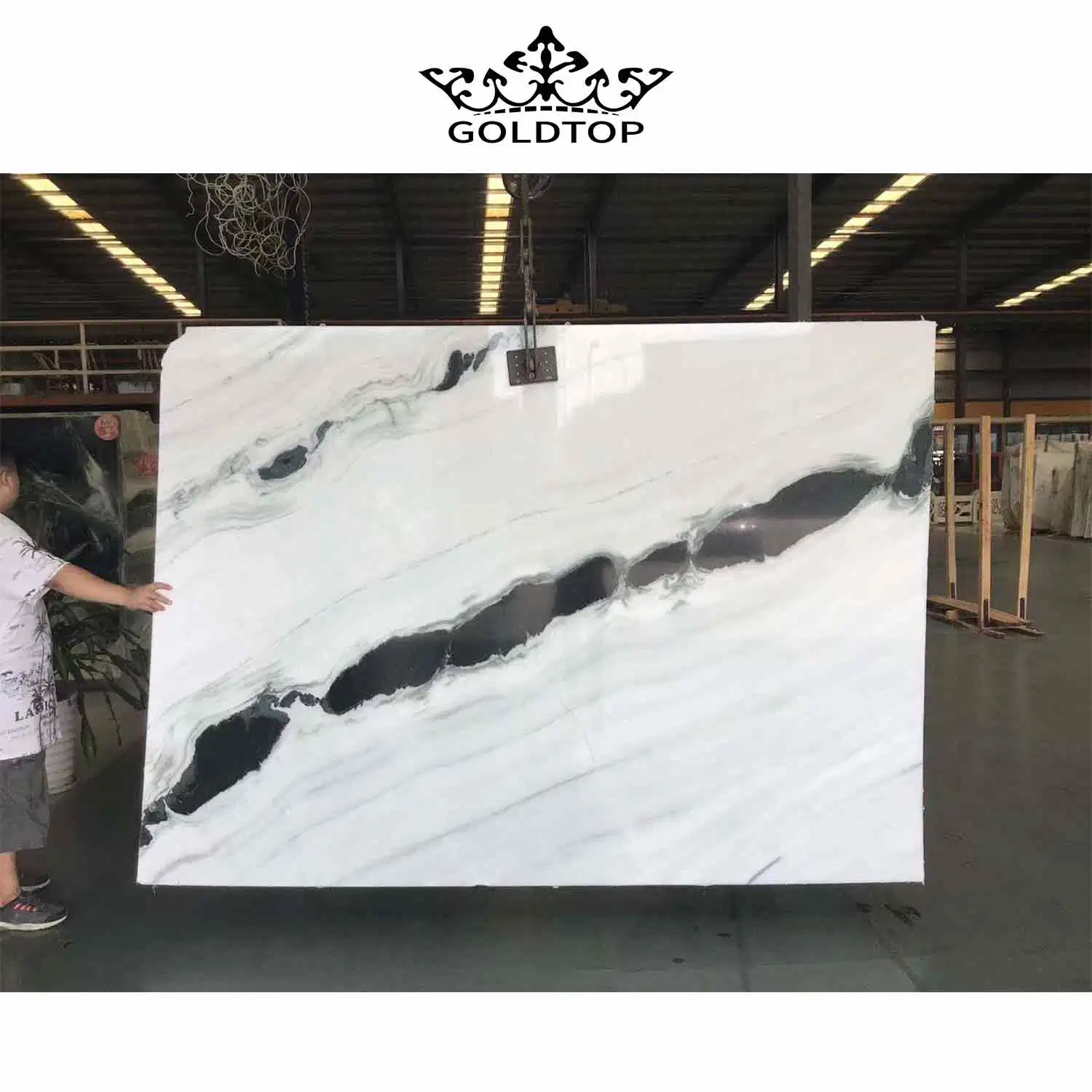 High End Black Pattern Stone Marble Slabs Black Veins Panda White Marble Slab for Floor