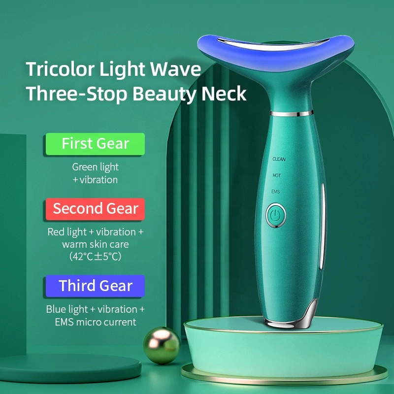 Popular Anti-Aging Neck Massager Sonic Vibration Wrinkle Free Device 3 LED Light Neck Lift Device