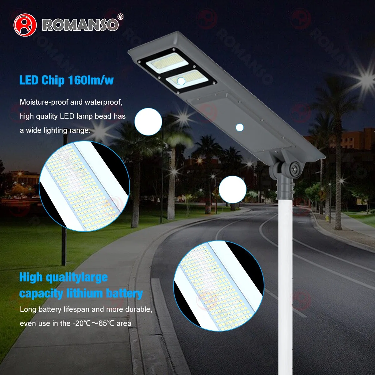 3030 40W-100W Romanso oder ODM 750 * 350 * 100mm Solar-LED-Straßenbeleuchtung