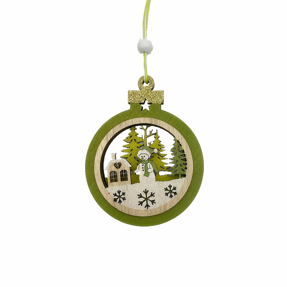 Wood Material Round Carving Christmas Hanging Decorations