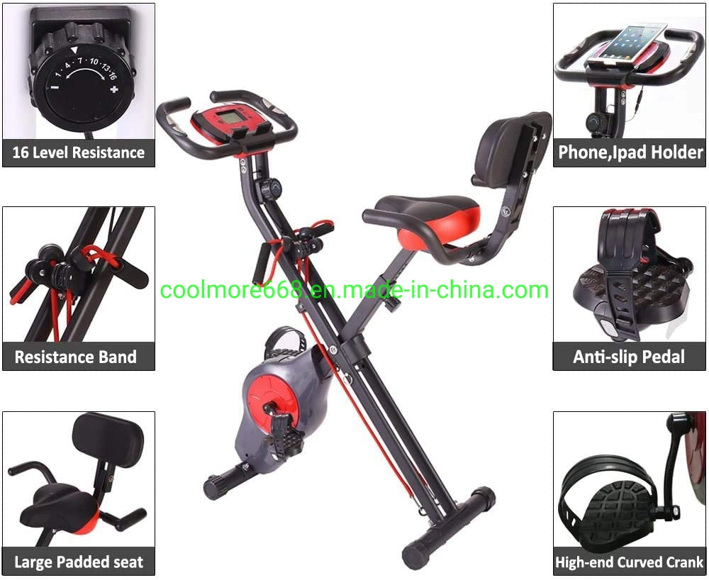 Folding Semi Recumbent Magnetic Upright Exercise Bike with Free APP for Indoor Bike Workout Log and Track, Backrest,