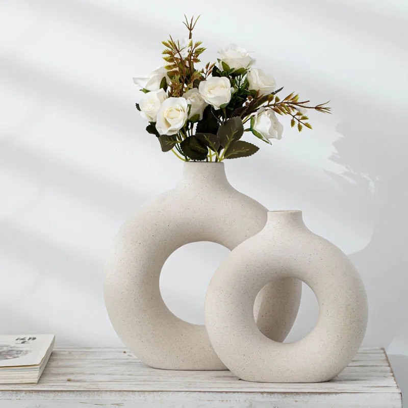 Home Decoration Nordic Modern Rustic Modern Decorative Wholesale/Supplier Ceramic Vases Flower Ceramic Vases with Artificial Plants