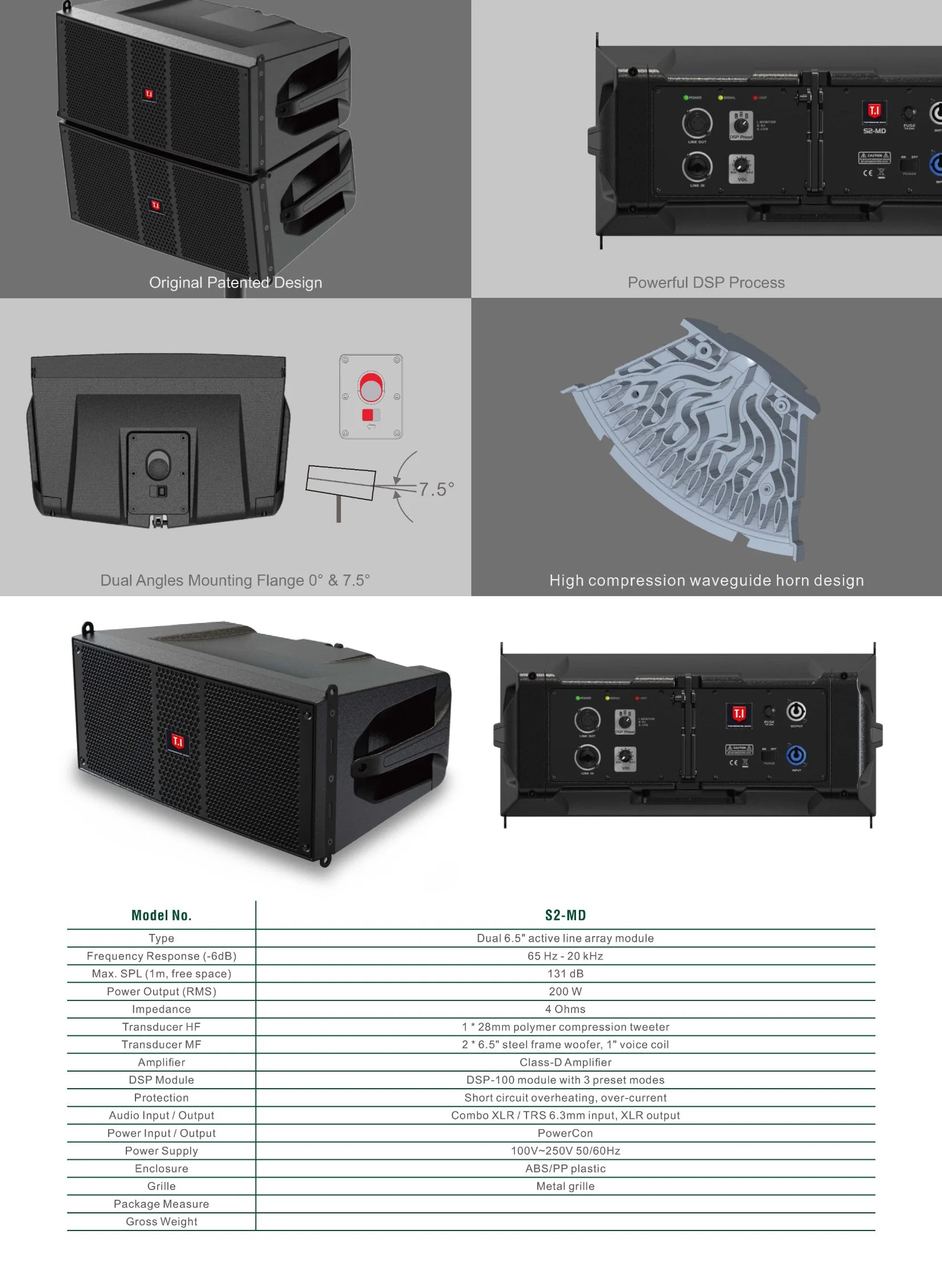 S2-Mini Double 6,5 Zoll Line Array System Set mit zwei Stücke Tops und ein Pics Active Bass