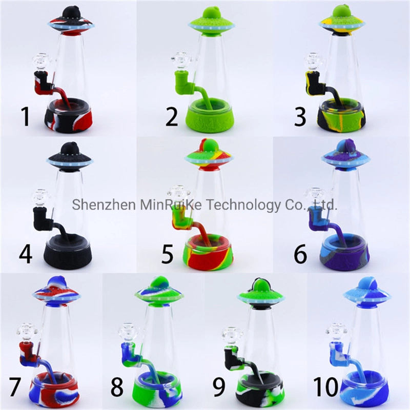 UFO Silicone Bubbler 8.9&prime; &prime; Water Pipes Hookah Smoking Tobacco Glass Dabs Rig Silicone Smoking Pipes with Glass Bowl