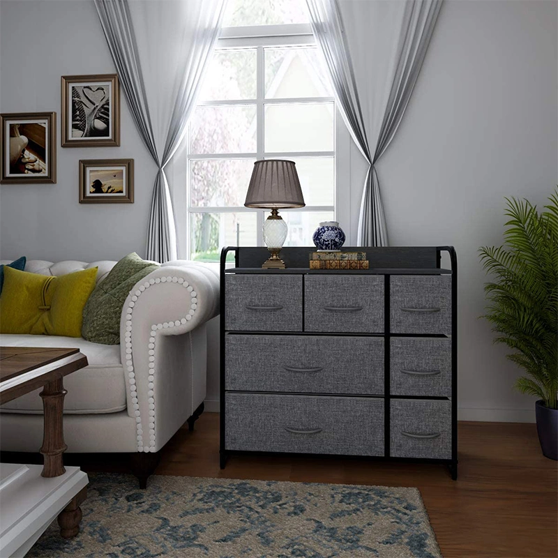 Chest of Drawers Fabric Storage Drawers Dresser with Wood Top Dark Grey Cabinet Living Room Furniture Cloth Organizer