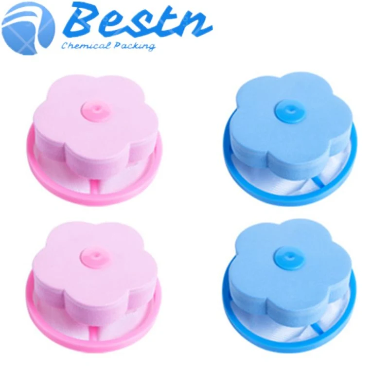 Pink & Blue Washing Machine Floating Filter Ball Mesh Flower Shape Laundry Bag for Remove Fur and Hair