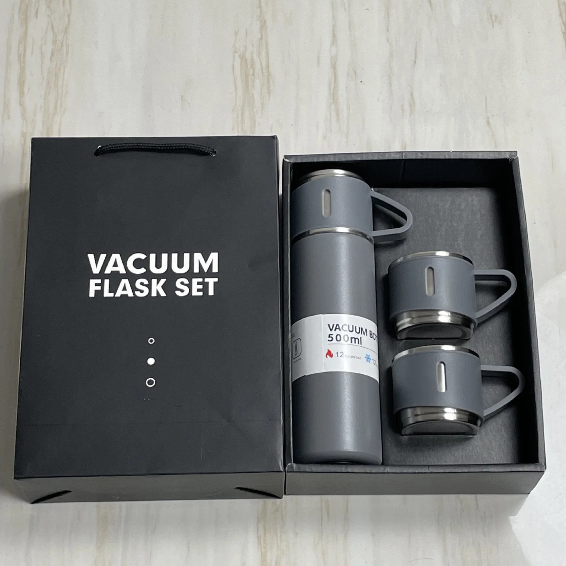 Ready to Ship 500ml 3 Lids Thermos Bottle Portable Business 304 Double Layer Stainless Steel Vacuum Flask Travel Mugs Gift Set