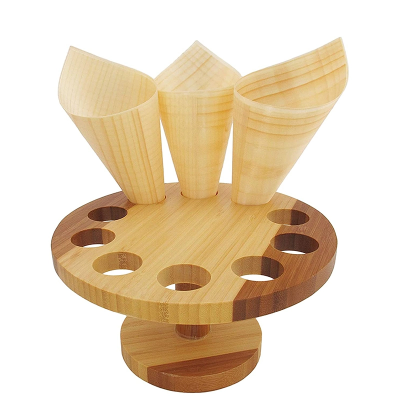 Compost Disposable Wooden Tableware 85mm Diameter Wooden Cone Custom for Ice Cream