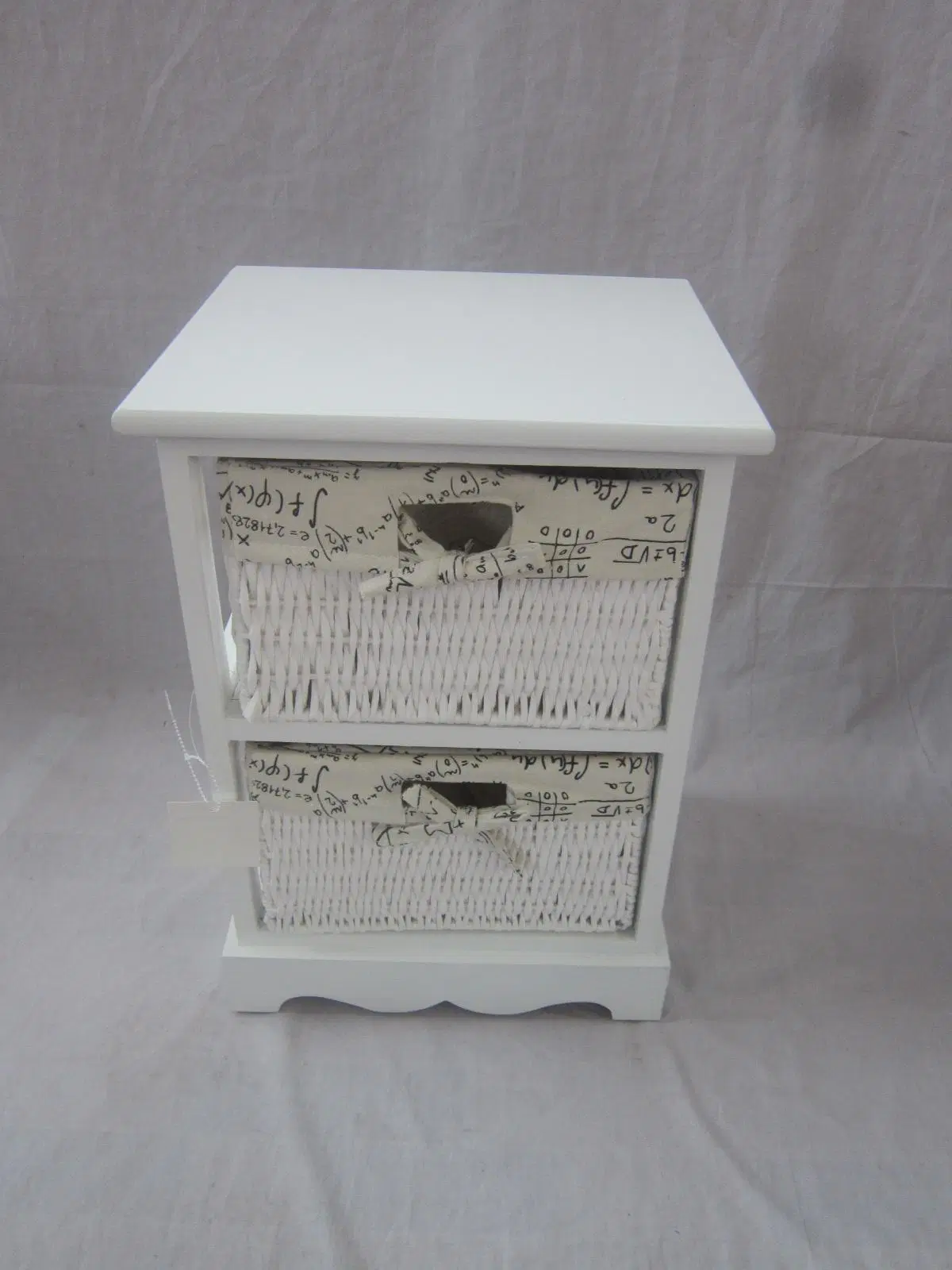 White Color Paulownia Wood Cabinet with 2 Handmade Paper Rope Drawers