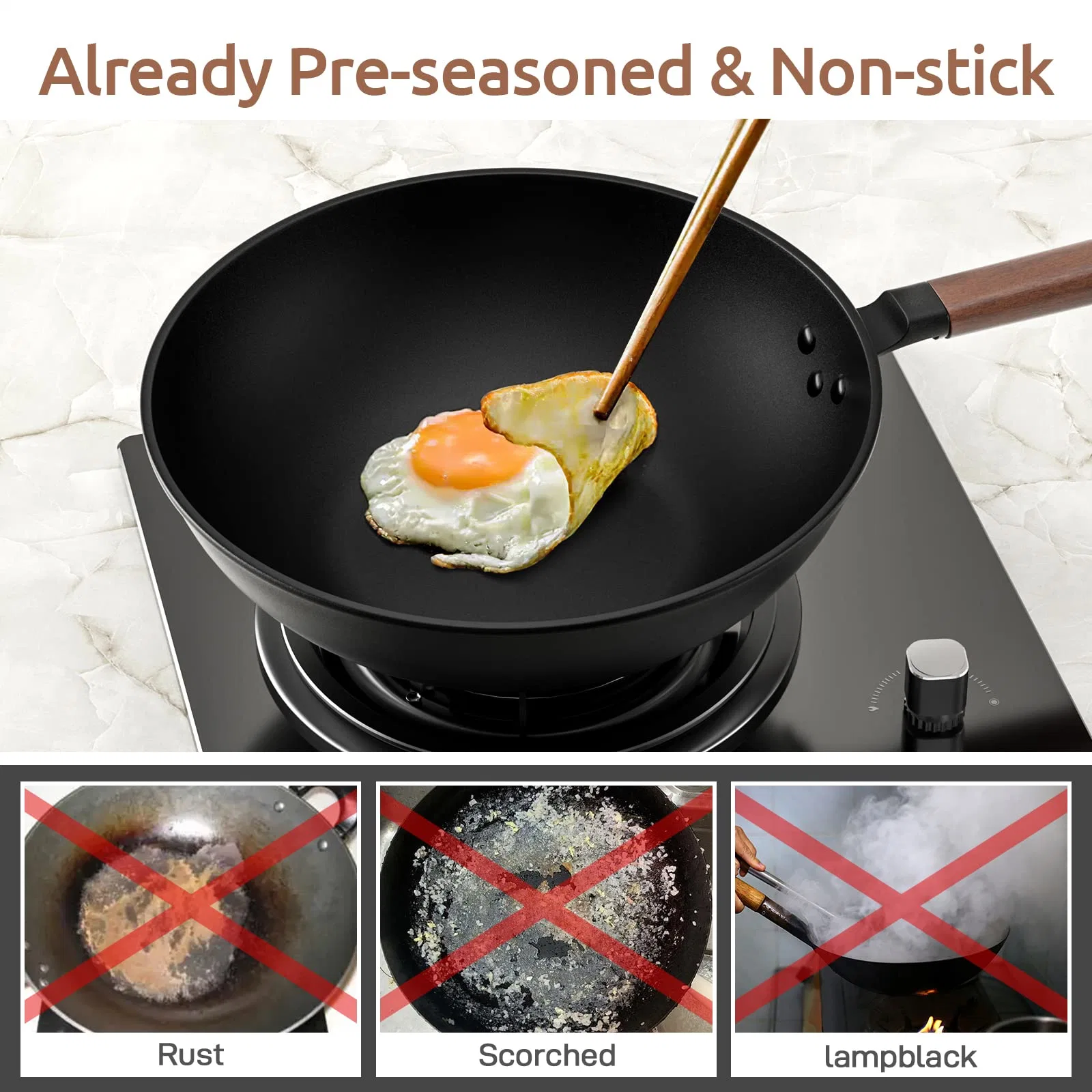 Угольная сталь Wok Stir-Fry-Pan с крышкой плоская нижняя посуда Electric Газ доступен