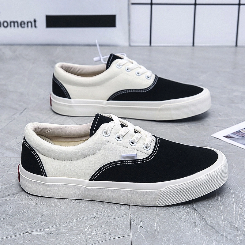 Fashion Men Black White Color Matching Walking Style Vulcanized Shoes