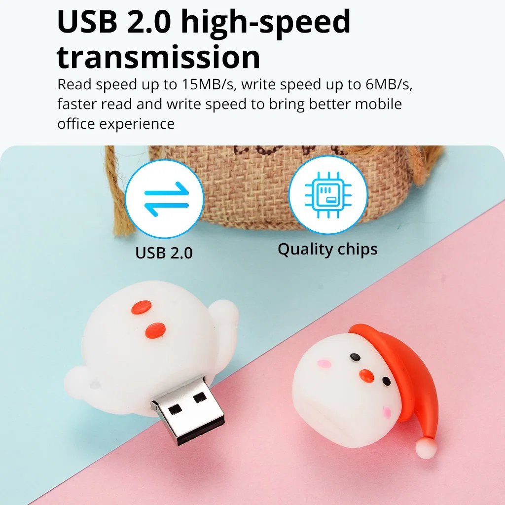 PVC Cartoon USB Flash Drive Creative Silicone Cute Snowman Gift Carry-on U-Disk 64G Xmas Gifts Snow Boy USB Pen Drives