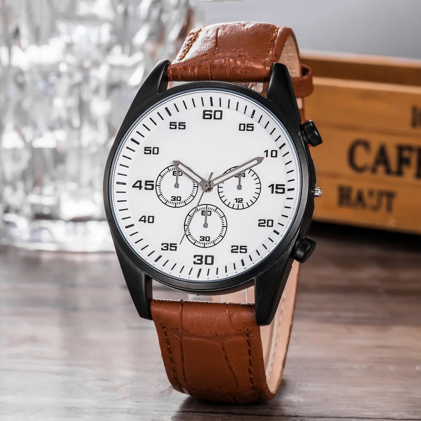 Casual Wrist Genuine Leather Quartz Date Clock Hand Watch Wy-17014