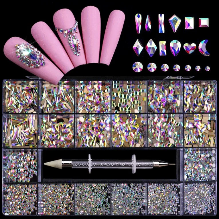 21 Grid Nail Diamond Nail Rhinestone Nail Jewelry for DIY Nail Art