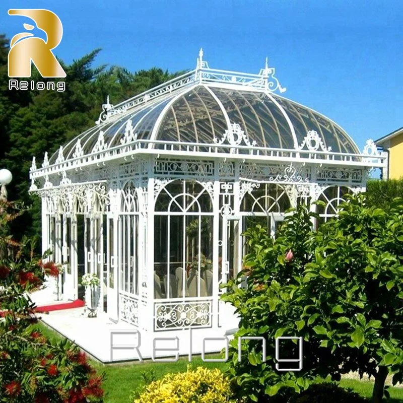 Exterior exquisita Glasshouse Blanco Gazebo de hierro forjado Sunroom