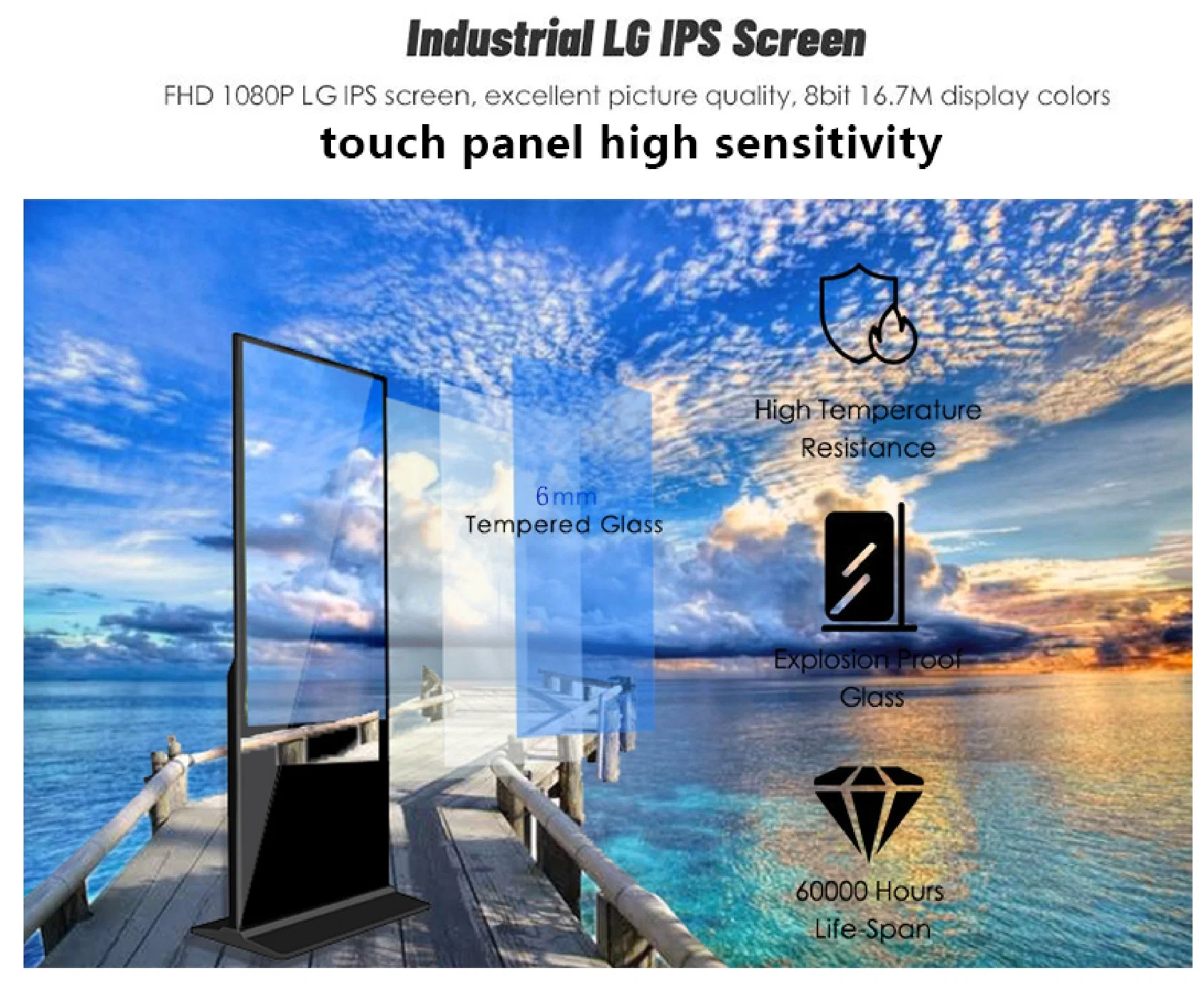 55inc Floor Upstand LCD Digital Poster WiFi Touch Screen Kiosk Signage Display