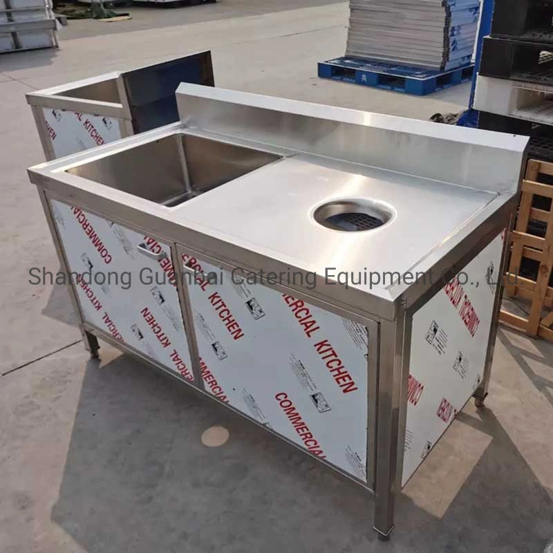 Factory Made Commercial Kitchen Sink Stainless Steel Sink Cabinet with Debris Hole for Hotel and Restaurant