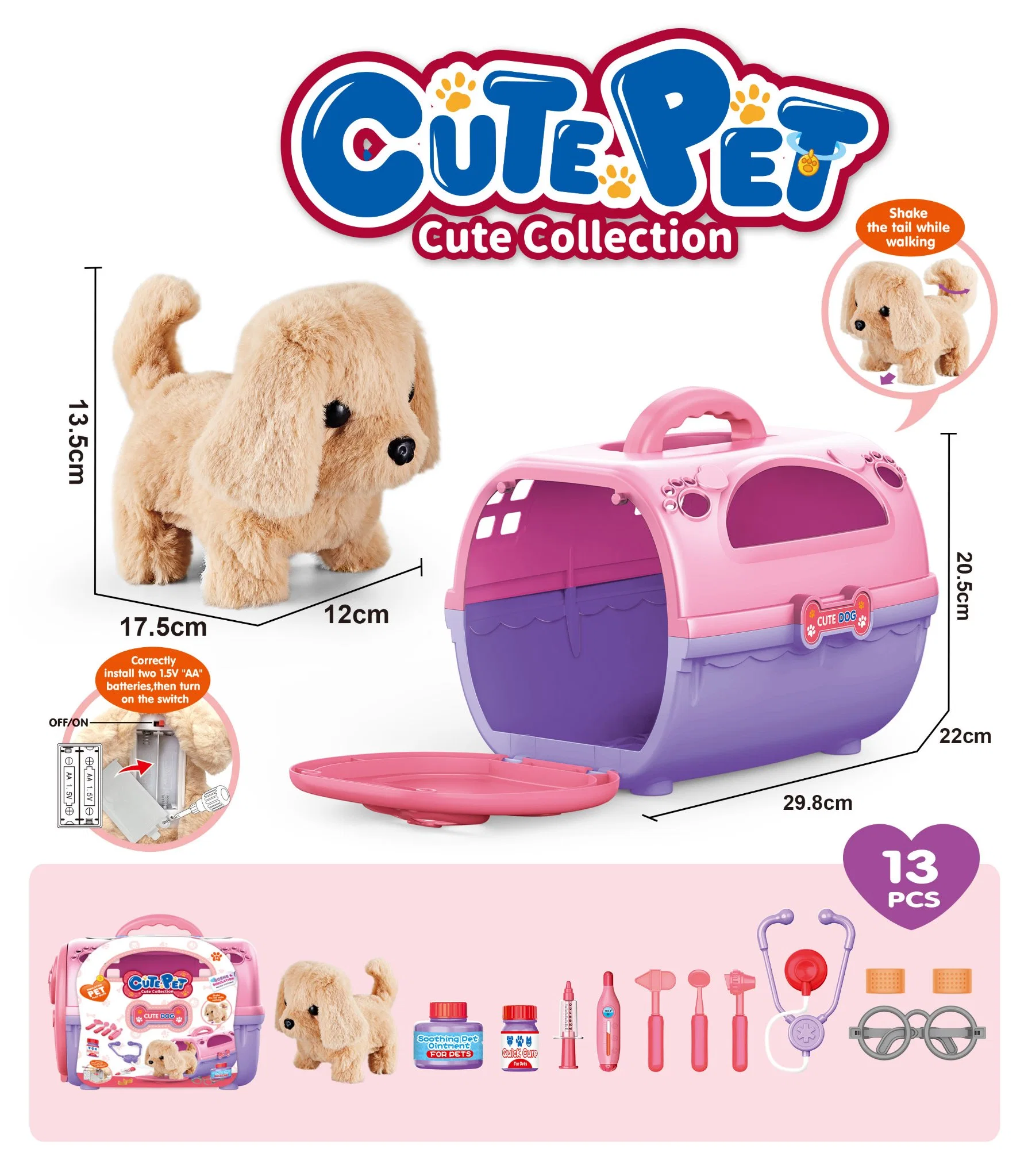 Nouveau arrivée adorable adorable animaux de compagnie Collection peluche électrique chien jouet Accessoires différents ensemble de jeu jouet