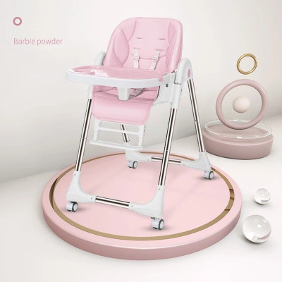 One Button Folding Baby Feeding Chair Leather Cushion Kids Dining Chair