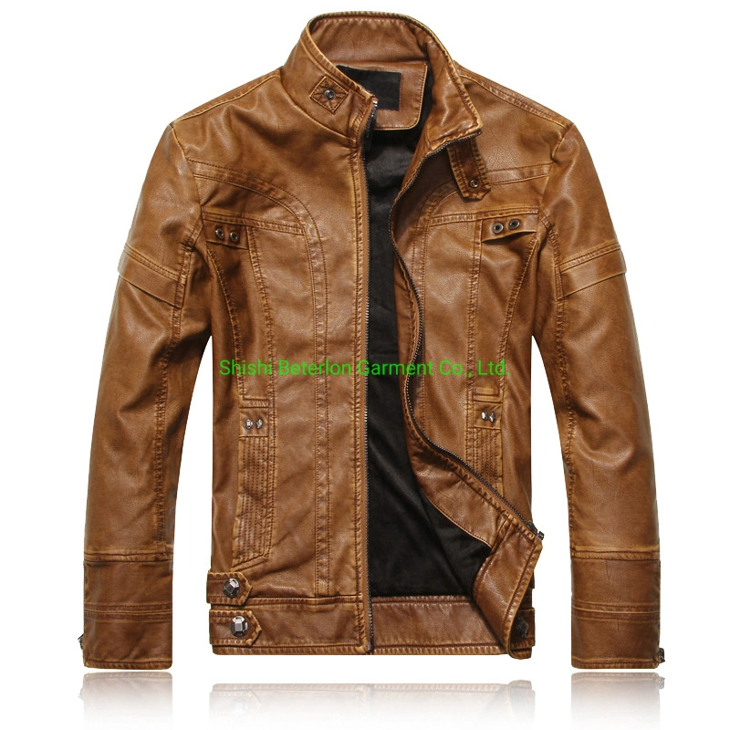 Men's High Quality Faux Leather Jacket Washing PU Jacket Leather Wear