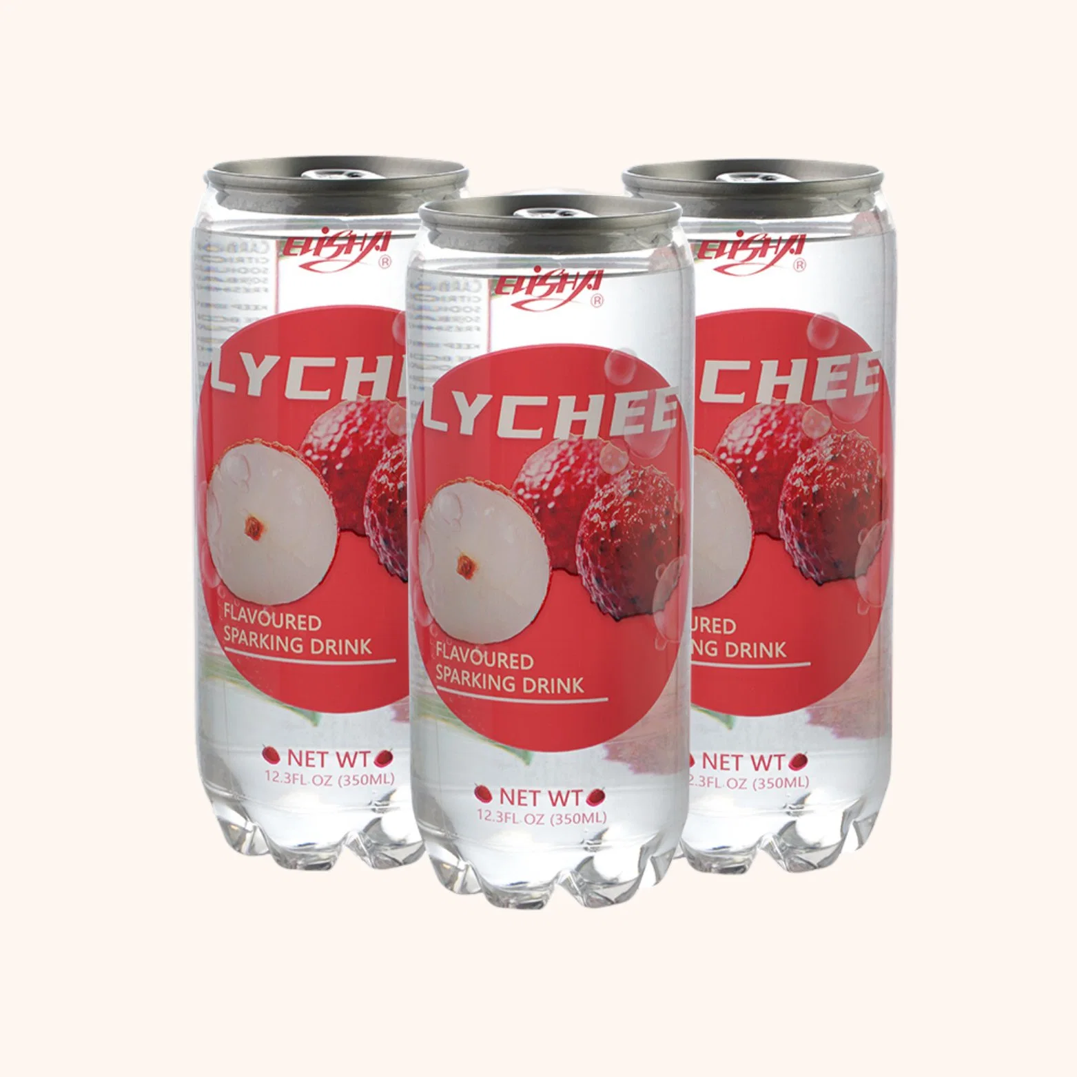 350ml Transparent Pet Carbonated Drink Soda with Lychee Flavor Soft Drink